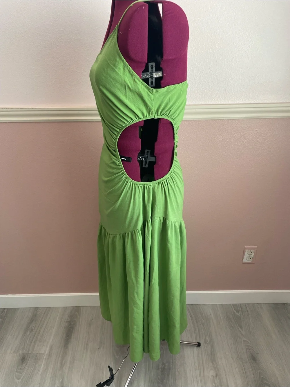 SHEIN Lime Green One-Shoulder Cutout Midi Dress